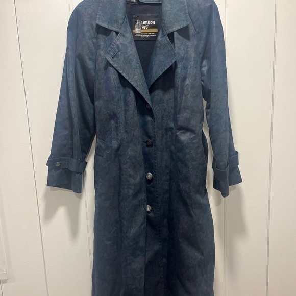 Vintage London Fog Trench Coat Blue Purple Floral Jacket Women's Size 4 Petite - Picture 1 of 6